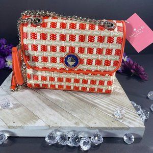 Kate Spade Natalia Straw Small Flap Orange and Cream Crossbody Purse